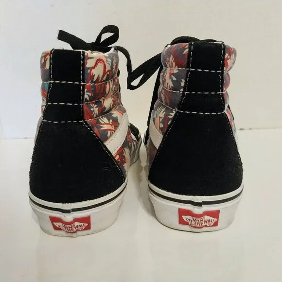 VANS OFF THE WALL BLACK SUEDE/FLOWER CANVAS HIGH TOPS M-7 W-8.5 - Picture 6 of 11